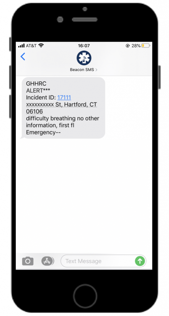 Text Message Alert Sent to Greater Hartford Harm Reduction Coalition for an Opioid Overdose